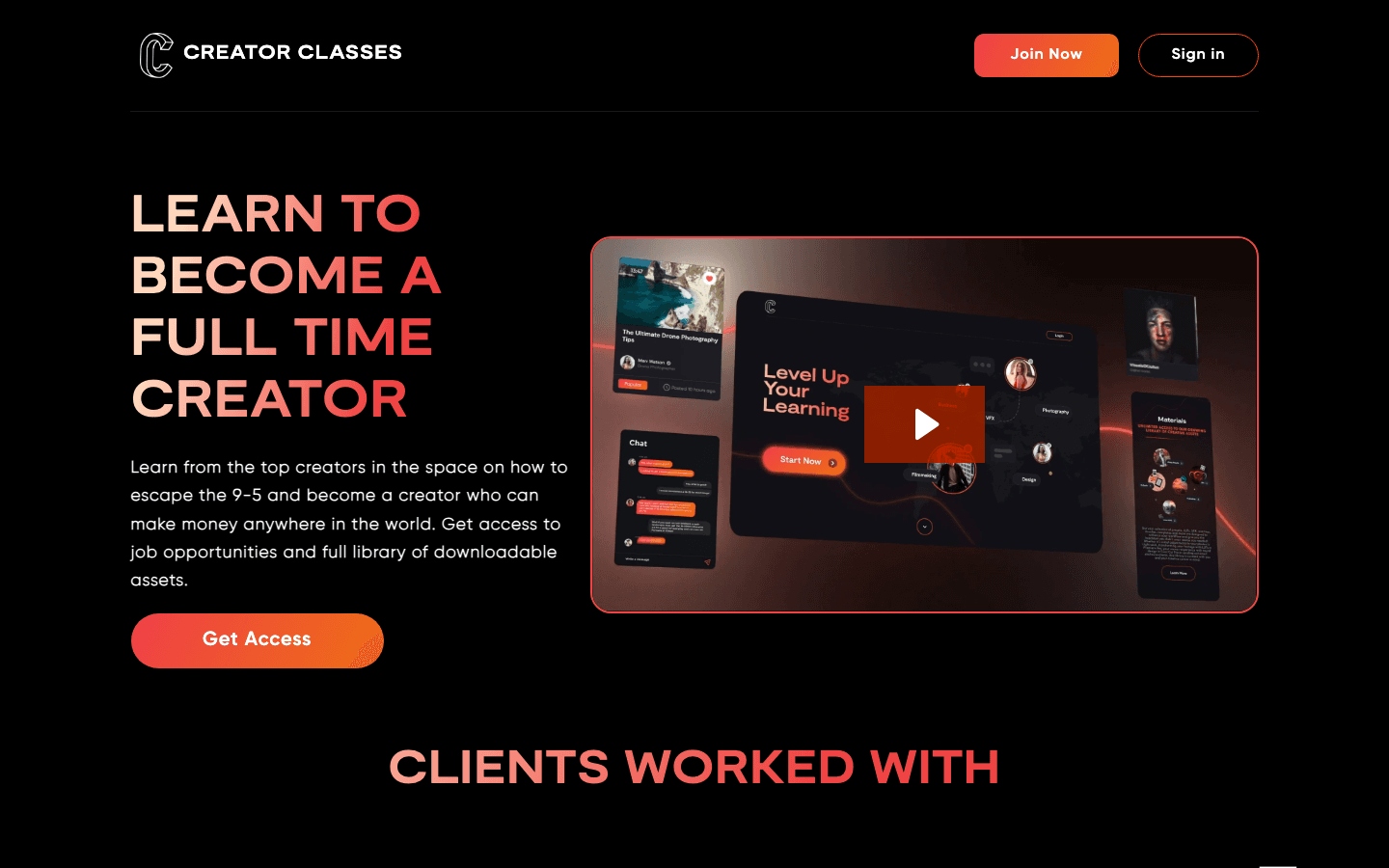 Verified live storefront: Creator Classes