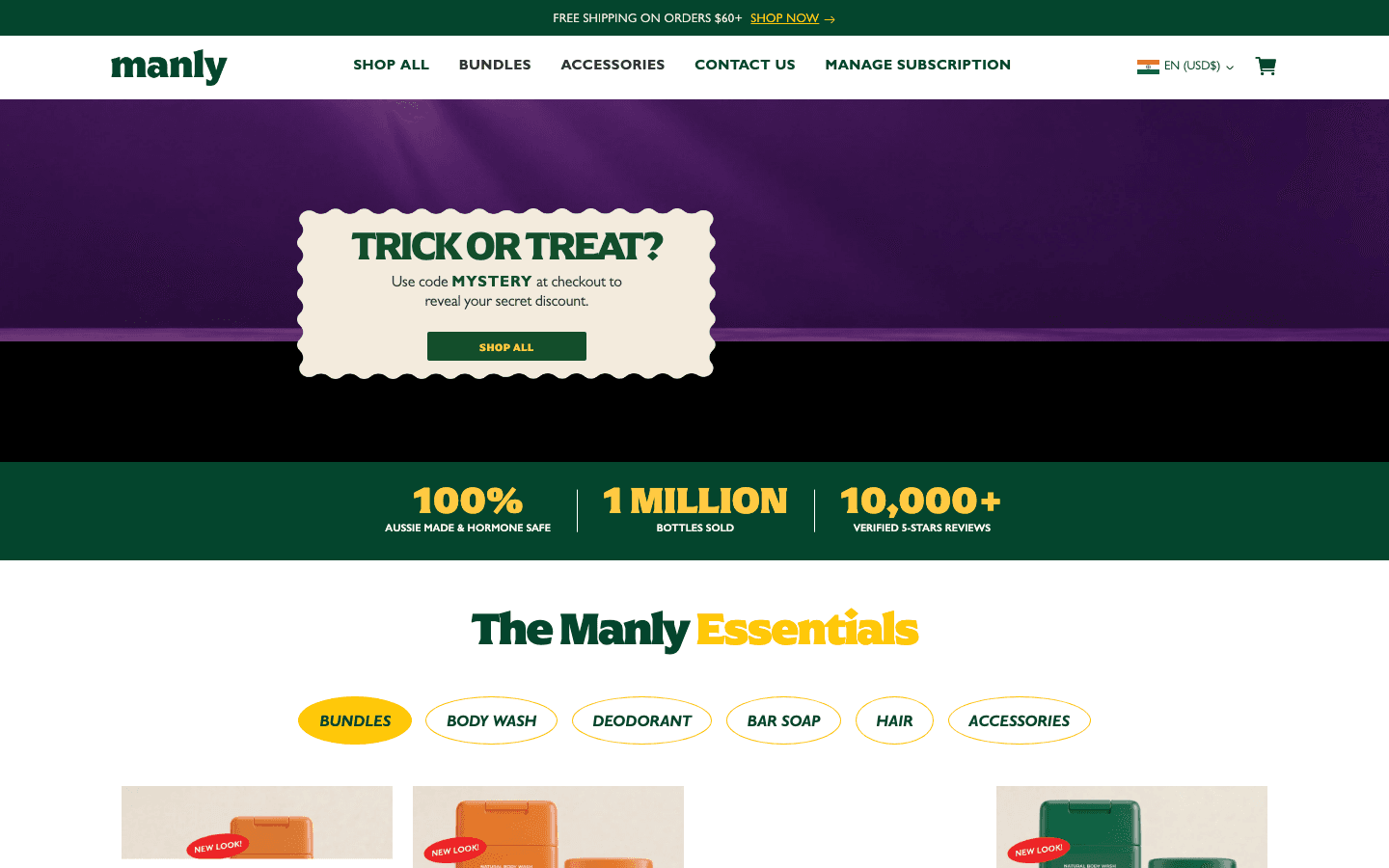 Verified live storefront: Manly